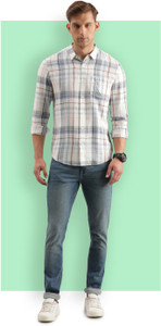 LEE Men Checkered Casual White Shirt