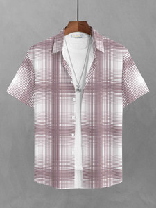 Bullmer Men Printed Casual Pink, White Shirt