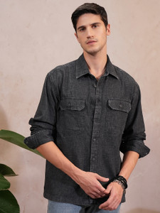 LOCOMOTIVE Men Self Design Casual Grey Shirt