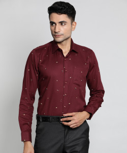 VAN HEUSEN पुरुषों के लिए प्रिंटेड फॉर्मल मैरून  शर्ट