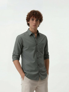 METRONAUT Men Solid Formal Grey Shirt