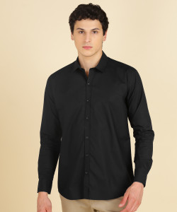 MONTREZ Men Solid Casual Black Shirt