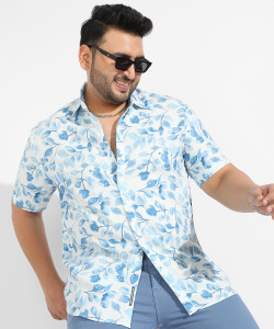 Instafab Plus Men Printed Casual White, Blue Shirt