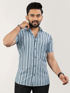 NIVICK Men Printed Casual Blue Shirt