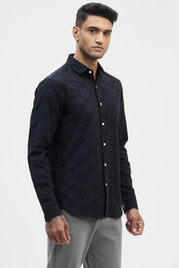 Snitch Men Self Design Casual Black Shirt