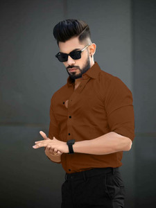 EVIQE Men Solid Formal Brown Shirt