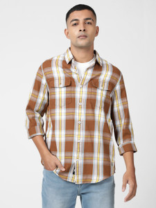 LEE Men Checkered Casual Brown Shirt