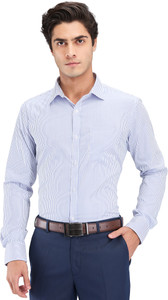 PARK AVENUE Men Striped Formal Blue Shirt