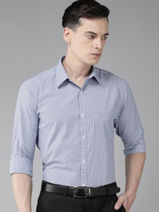 PARK AVENUE Men Checkered Formal Blue Shirt