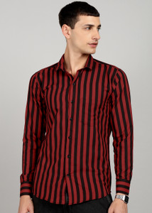 RODEIZ Men Striped Casual Red Shirt