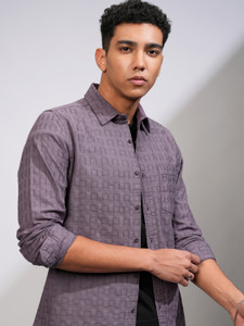 HIGHLANDER Men Self Design Casual Purple Shirt