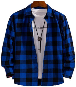 balino Men Checkered Casual Dark Blue, Black Shirt