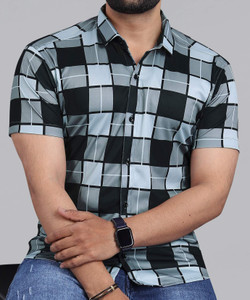 DBEX Men Checkered Casual Black, Grey, Light Blue Shirt