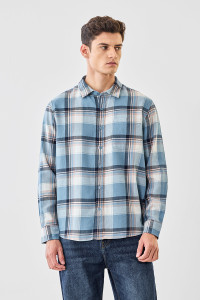 Snitch Men Checkered Casual Light Blue Shirt