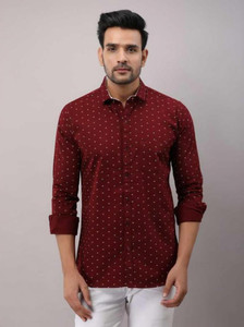 YELLOWDASH Men Printed Casual Maroon, White Shirt