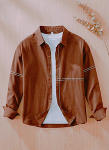 PRIHA CREATION Men Striped Casual Brown Shirt - Image 3