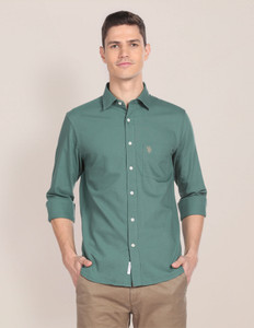 U.S. POLO ASSN. Men Solid Casual Green Shirt