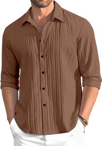 House of Vinay Men Self Design Casual Brown Shirt
