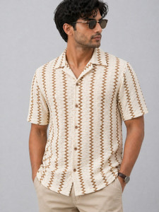 JaiShiv Men Striped Casual Brown Shirt