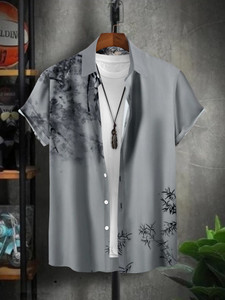 SEVENTEENSTITCH Men Solid Casual Grey Shirt
