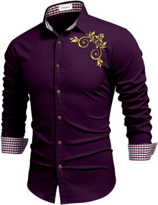 DEEMOON Men Printed Casual Purple Shirt
