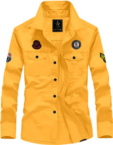 WOXEN Men Solid Casual Yellow Shirt