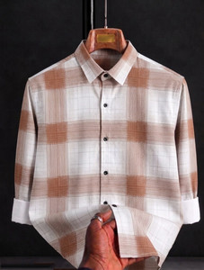 ZONANZA Men Checkered White, Brown Shirt - Image 3