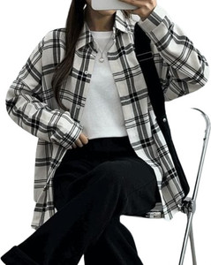 GORIYA Women Checkered Casual Black, White Shirt
