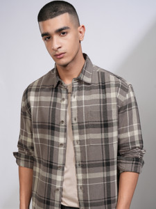 HIGHLANDER Men Checkered Casual Grey Shirt