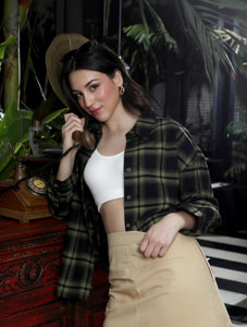 PINACOLADA Women Checkered Casual Green Shirt
