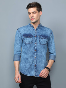 AIDAN PAUL Men Solid Casual Blue Shirt