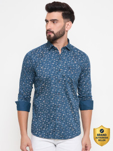 DUKE Men Printed Casual Blue Shirt