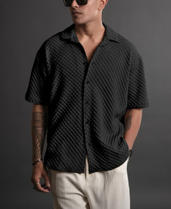 Hemline Men Self Design Casual Brown Shirt