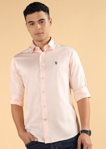 U.S. POLO ASSN. Men Solid Casual Pink Shirt