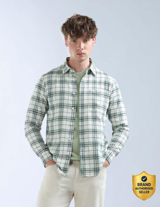 FLYING MACHINE Men Checkered Casual Green, White Shirt - Image 6
