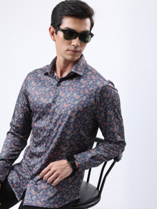HIGHLANDER Men Floral Print Casual Dark Blue Shirt