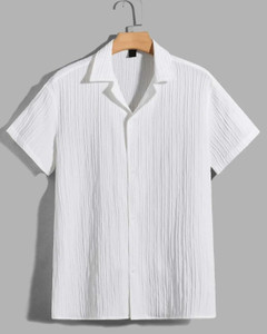 PRAIZY Men Striped Casual White Shirt