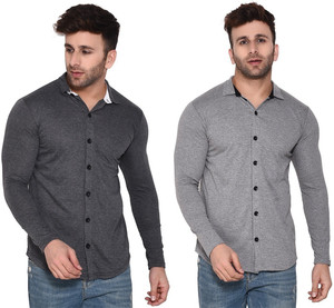 tfurnish Men Solid Casual Silver, Grey Shirt