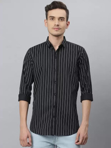 SilverBuck Men Striped Casual Black, White Shirt