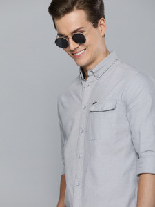 The Indian Garage Co. Men Solid Casual Grey Shirt