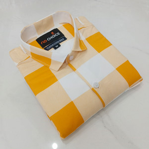 NO CHOICE Men Checkered Casual Yellow Shirt