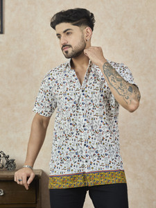 STONEBERG Men Printed Casual White Shirt