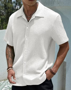 COMBRAIDED Men Solid Casual White Shirt