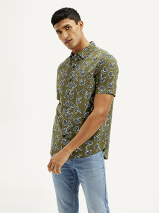 LEVI'S Men Floral Print Casual Green Shirt