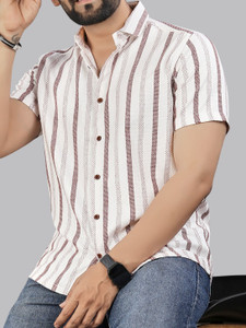 MILDIN Men Checkered Casual White Shirt