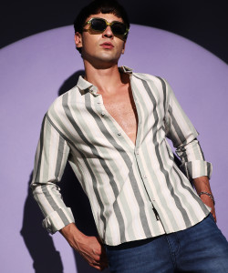 CAMPUS SUTRA Men Striped Casual Grey, Black, White Shirt