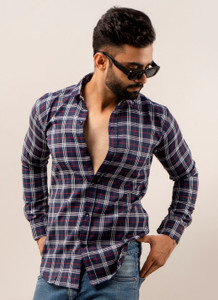 Surhi Men Checkered Casual Light Blue Shirt