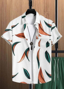 LEMBRIKA Men Printed Casual White, Green, Orange Shirt
