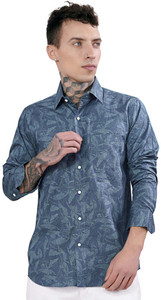 french crown Men Printed Casual Blue Shirt