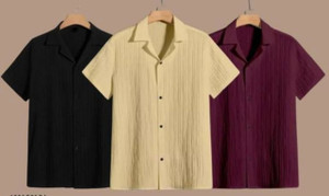VRLOOKS Men Self Design Casual Black, Cream, Maroon Shirt